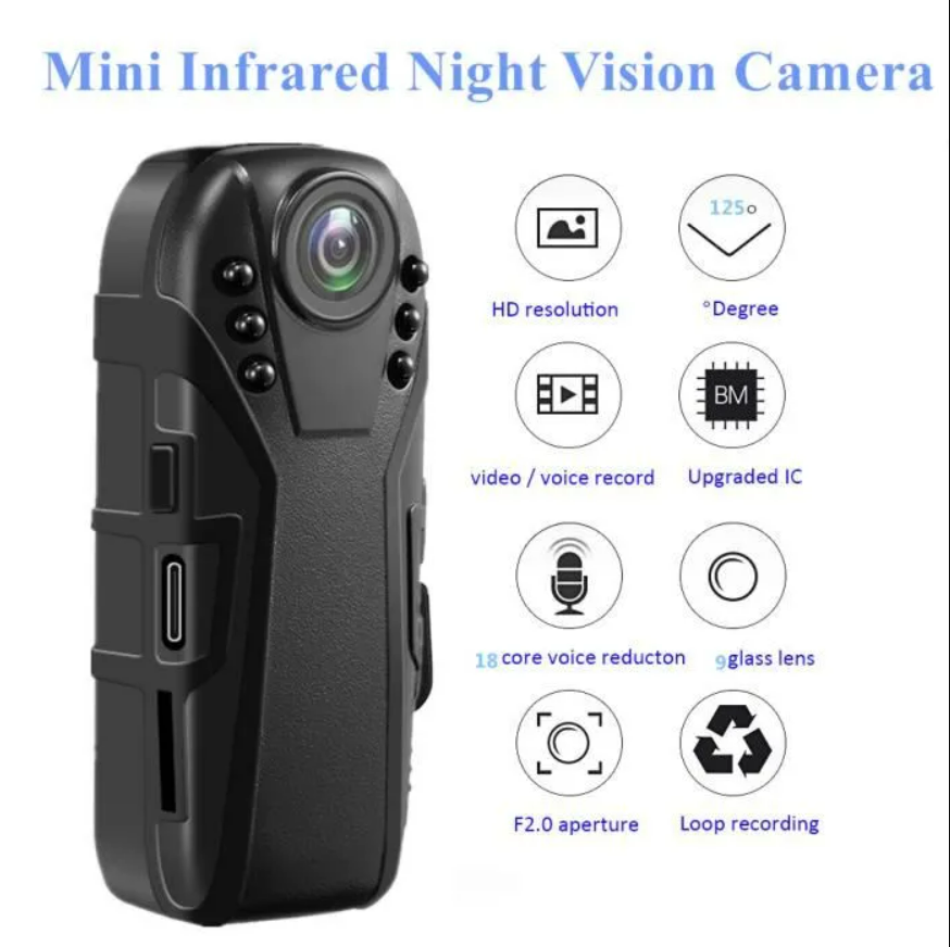 Caméra miniature,Mini caméra de Police HD 1080P, Vision nocturne infrarouge, détection de mouvement, Webcam, 10 heures- Camera 64GB